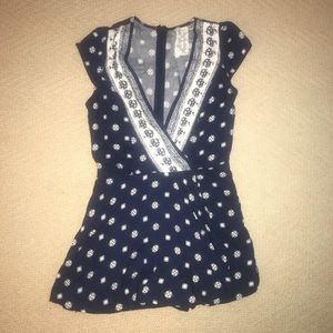 Women’s navy and white deep v summer romper